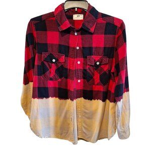 Dip-Dye Red & Yellow Plaid Button-Up Shirt By Panache Accessories Size L